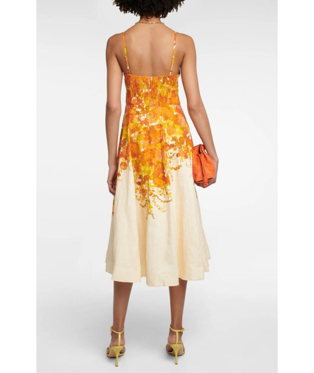ZIMMERMANN Оранжевое льняное коктейльное платье, фото 3