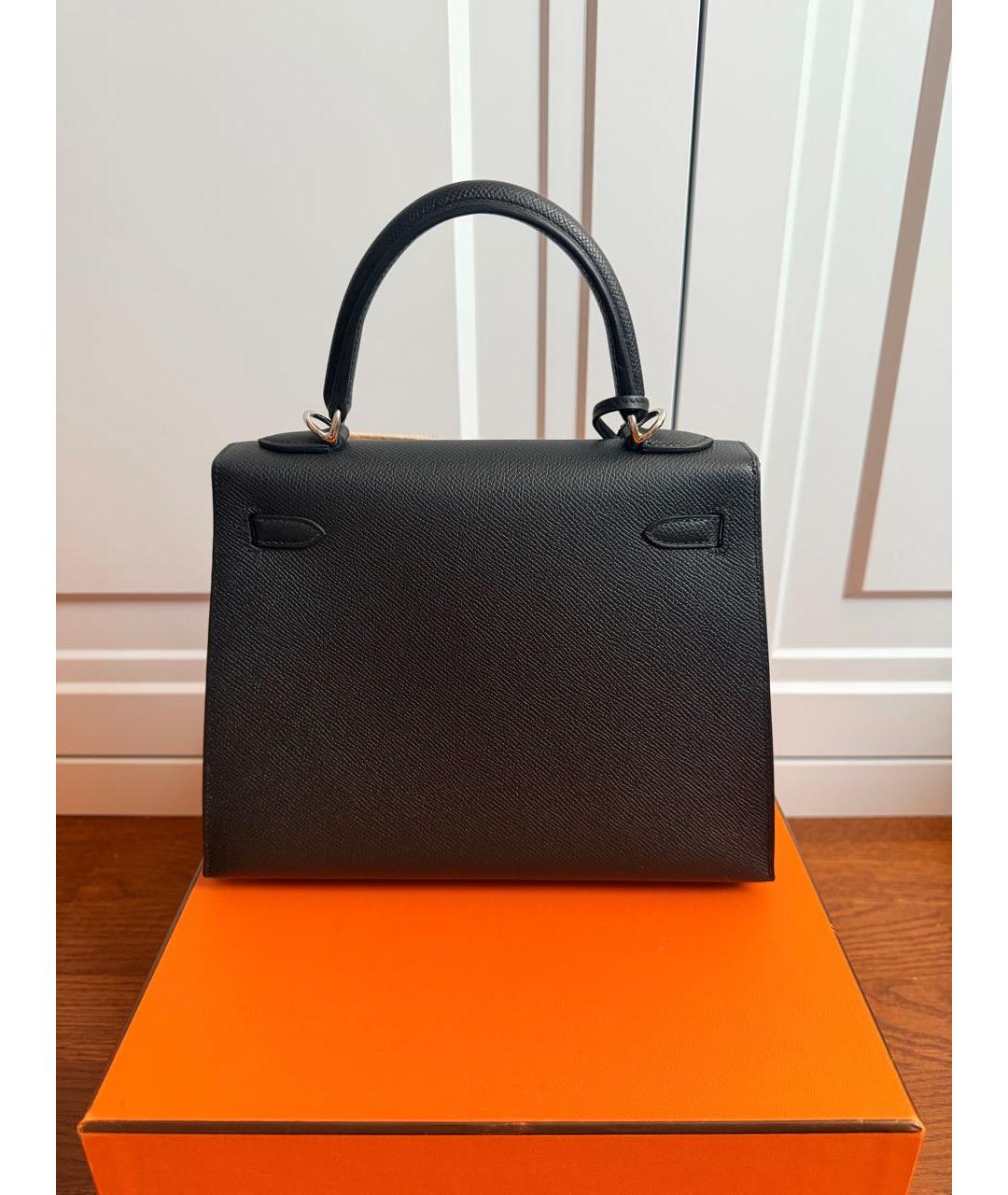 HERMES Черная кожаная сумка с короткими ручками, фото 2