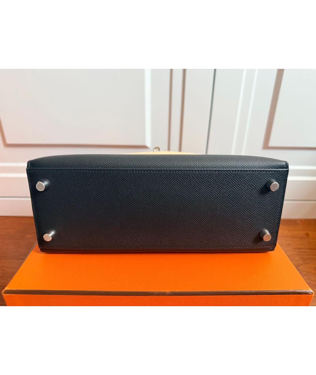 HERMES Черная кожаная сумка с короткими ручками, фото 4