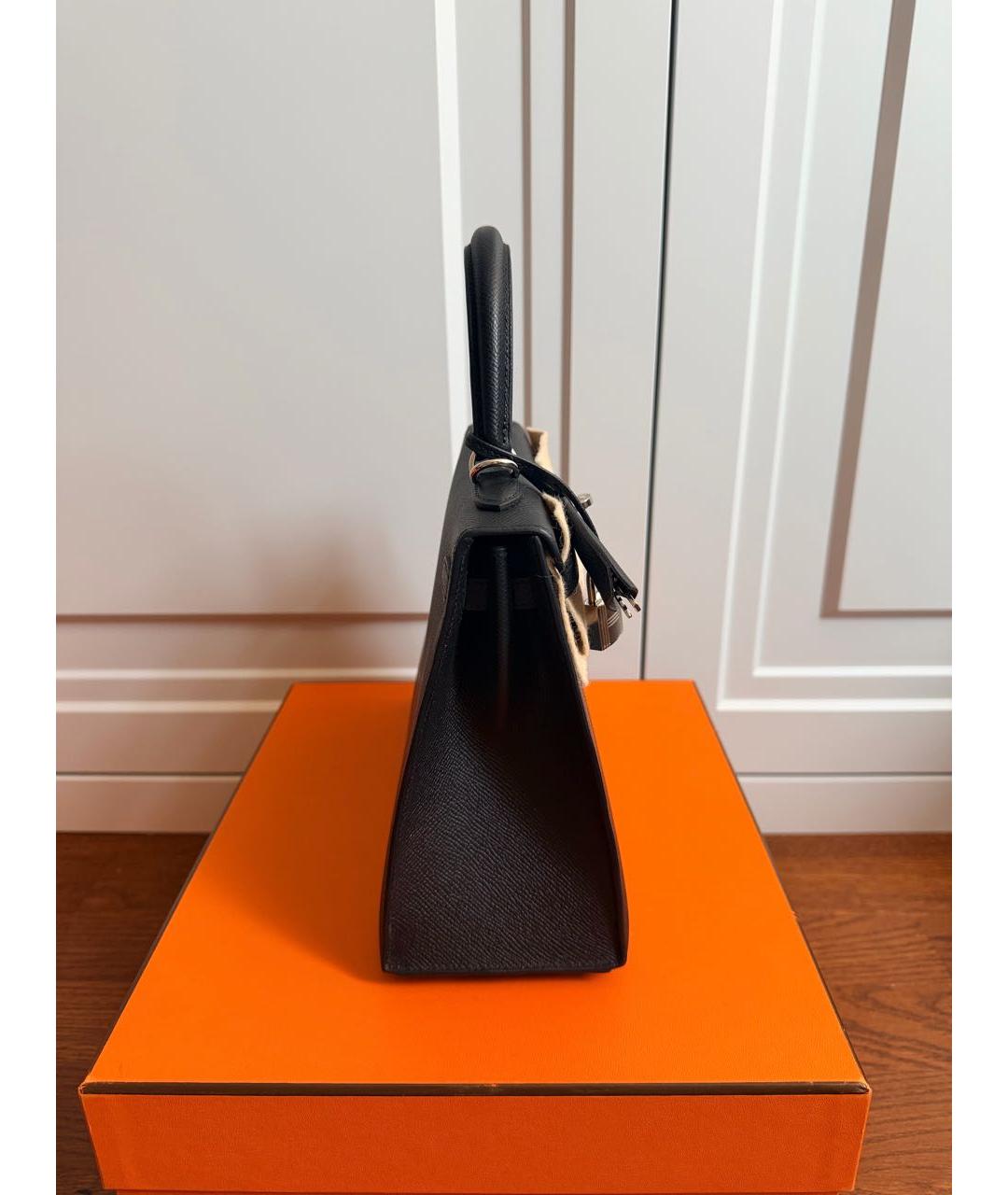HERMES Черная кожаная сумка с короткими ручками, фото 3