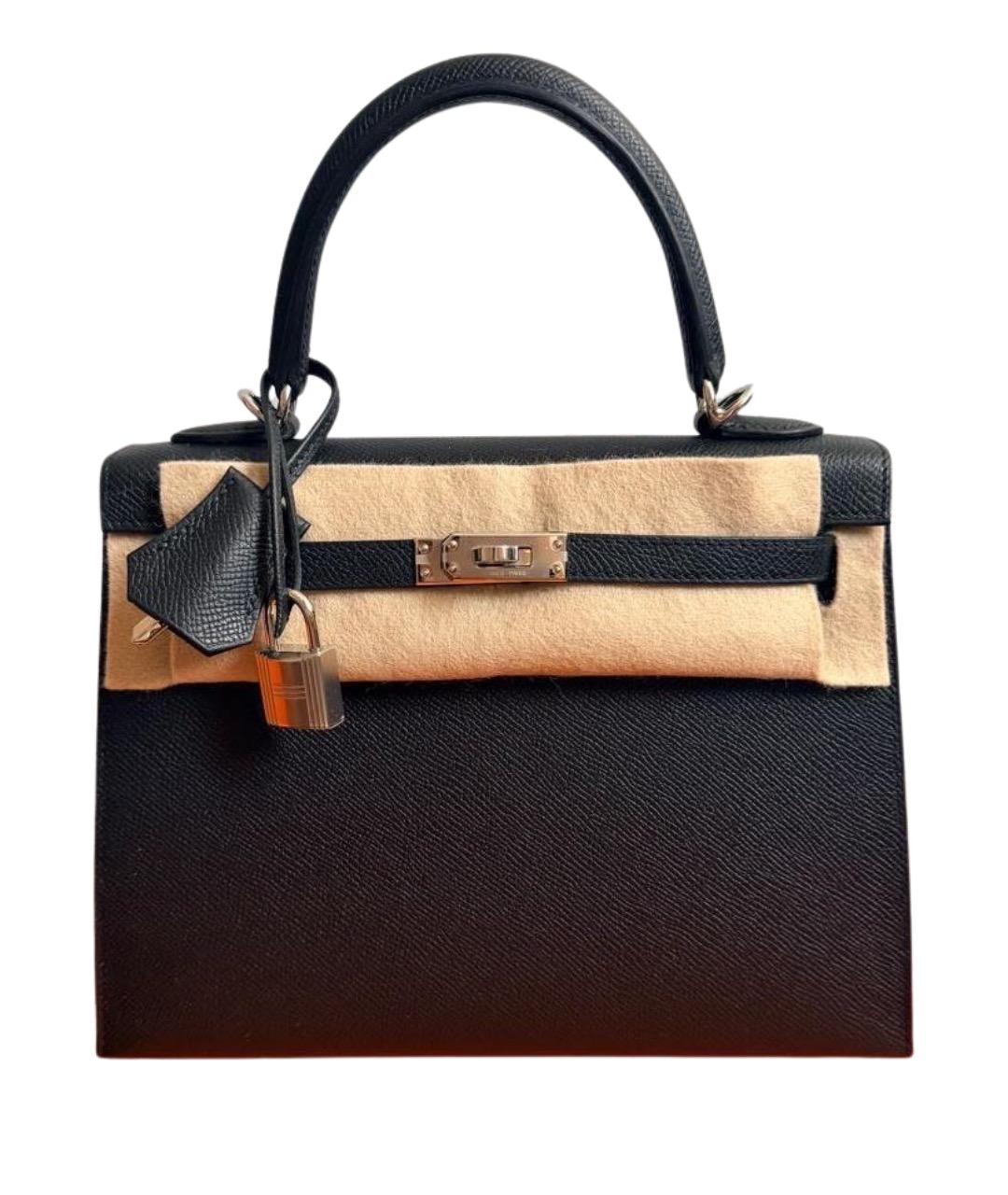 HERMES Черная кожаная сумка с короткими ручками, фото 1