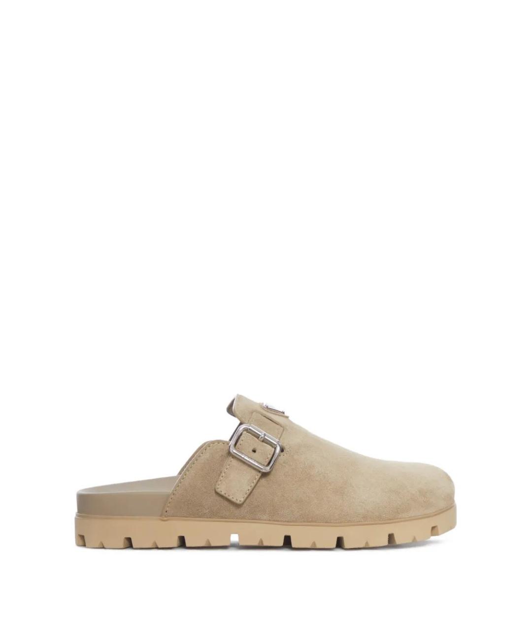 PRADA Бежевые замшевые шлепанцы, фото 1