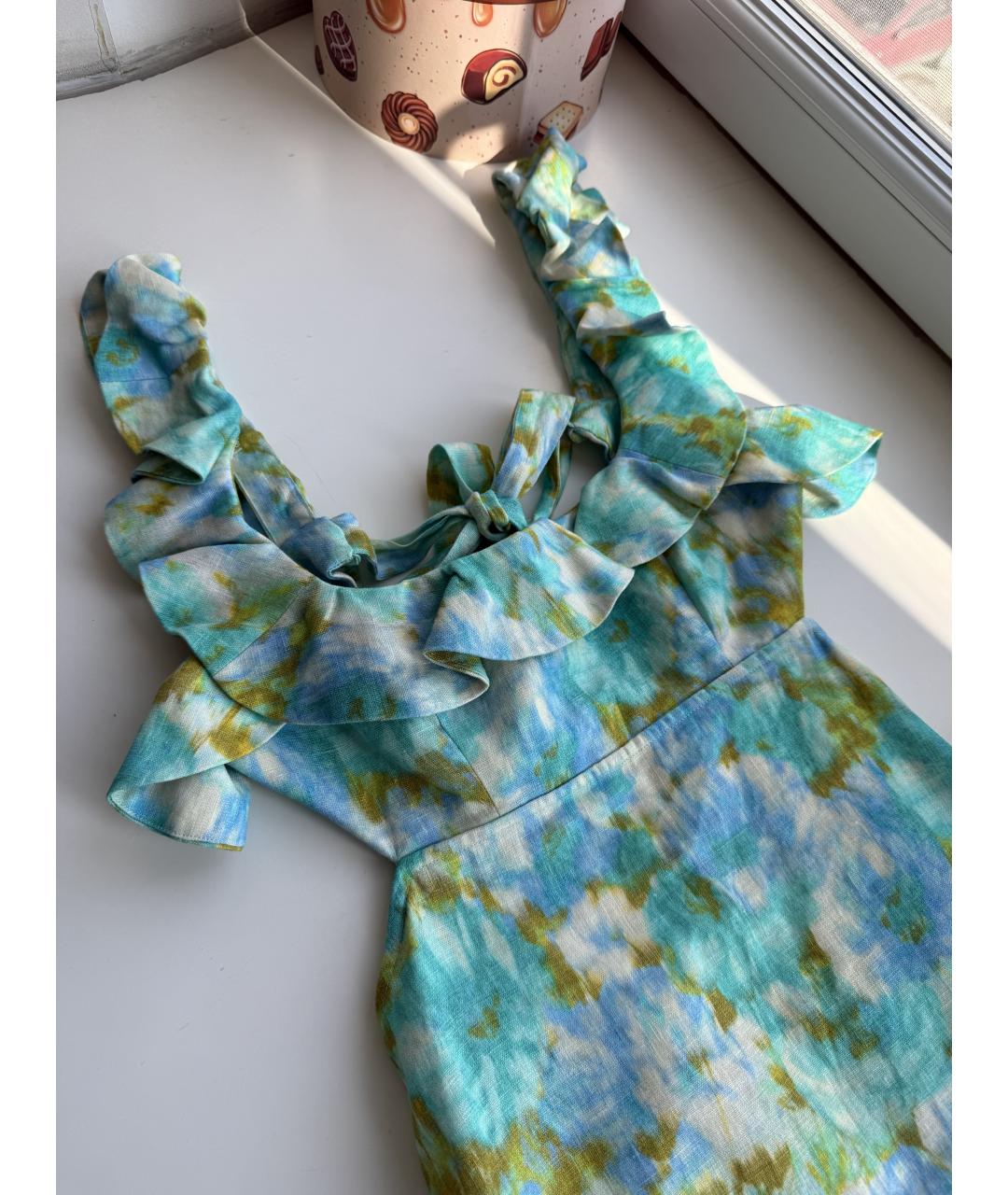 ZIMMERMANN Голубое льняное коктейльное платье, фото 7