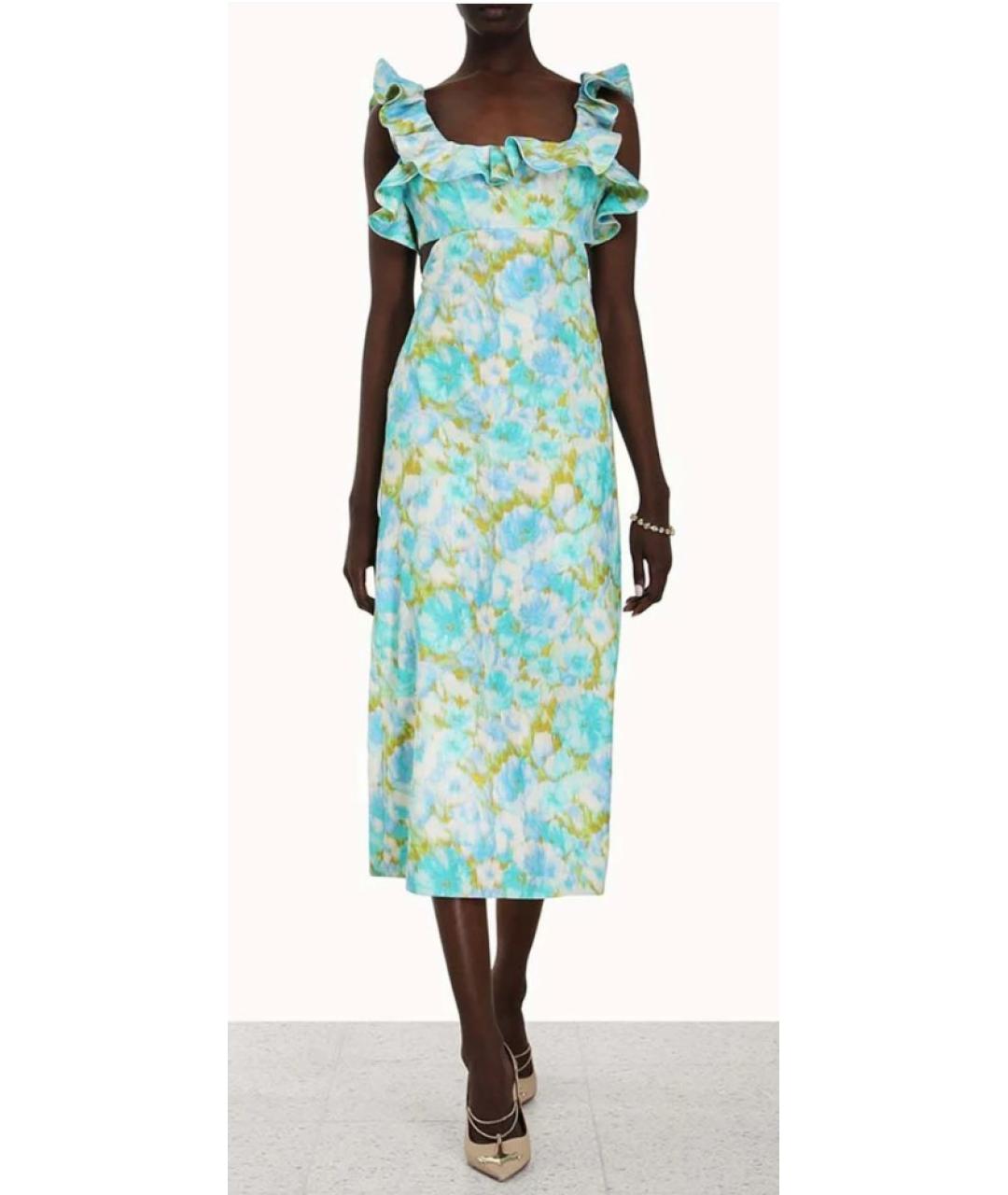 ZIMMERMANN Голубое льняное коктейльное платье, фото 2