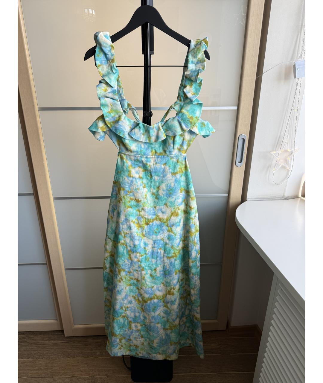 ZIMMERMANN Голубое льняное коктейльное платье, фото 4