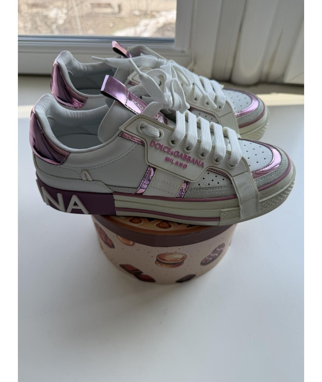 DOLCE&GABBANA Белые кожаные кеды, фото 3