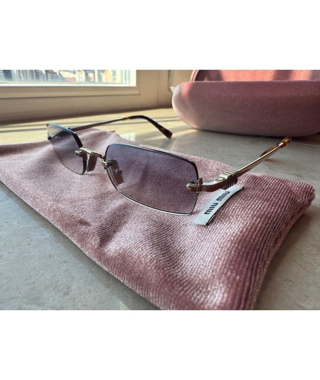 MIU MIU Золотые металлические солнцезащитные очки, фото 2