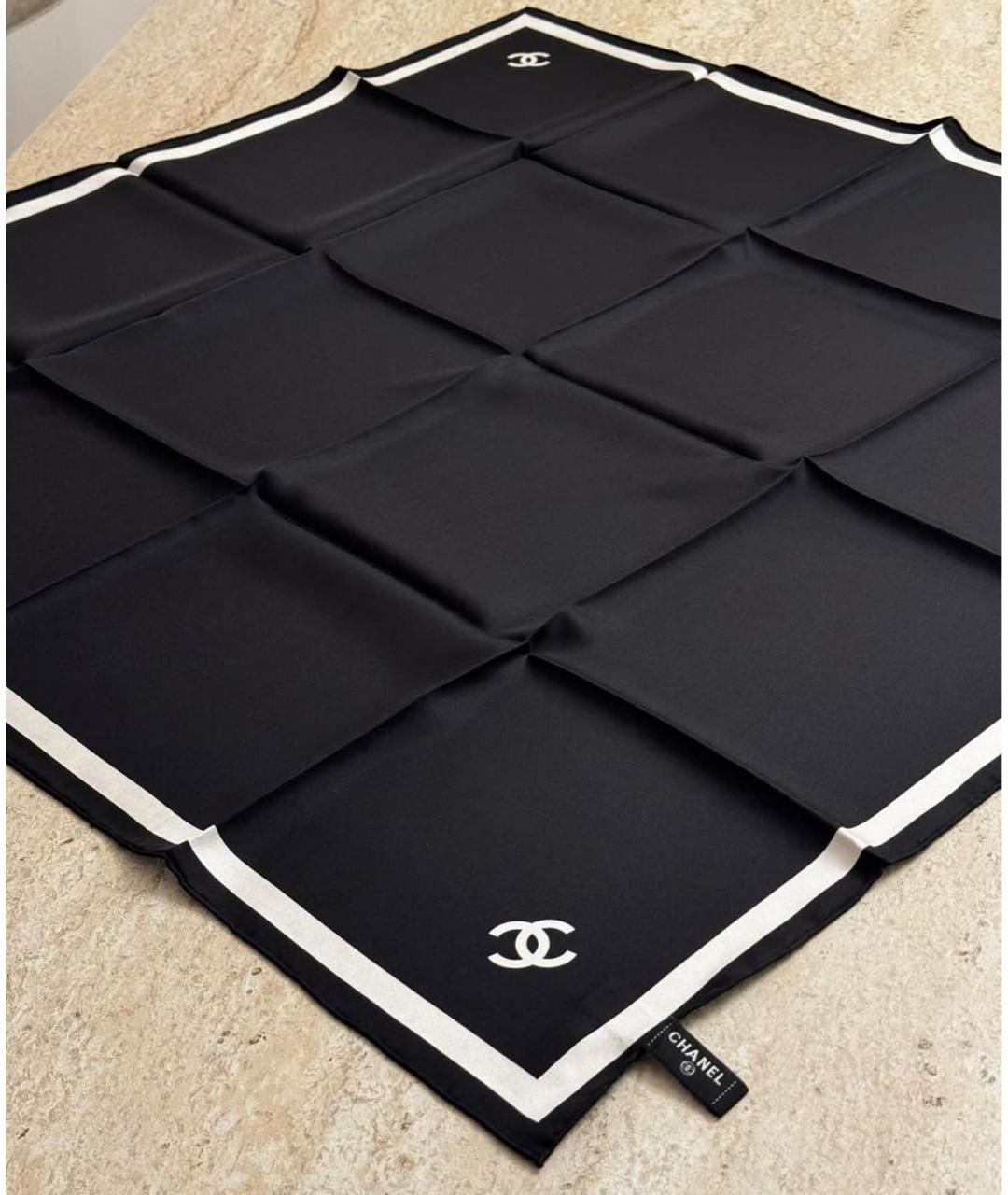 CHANEL Черный шелковый платок, фото 2