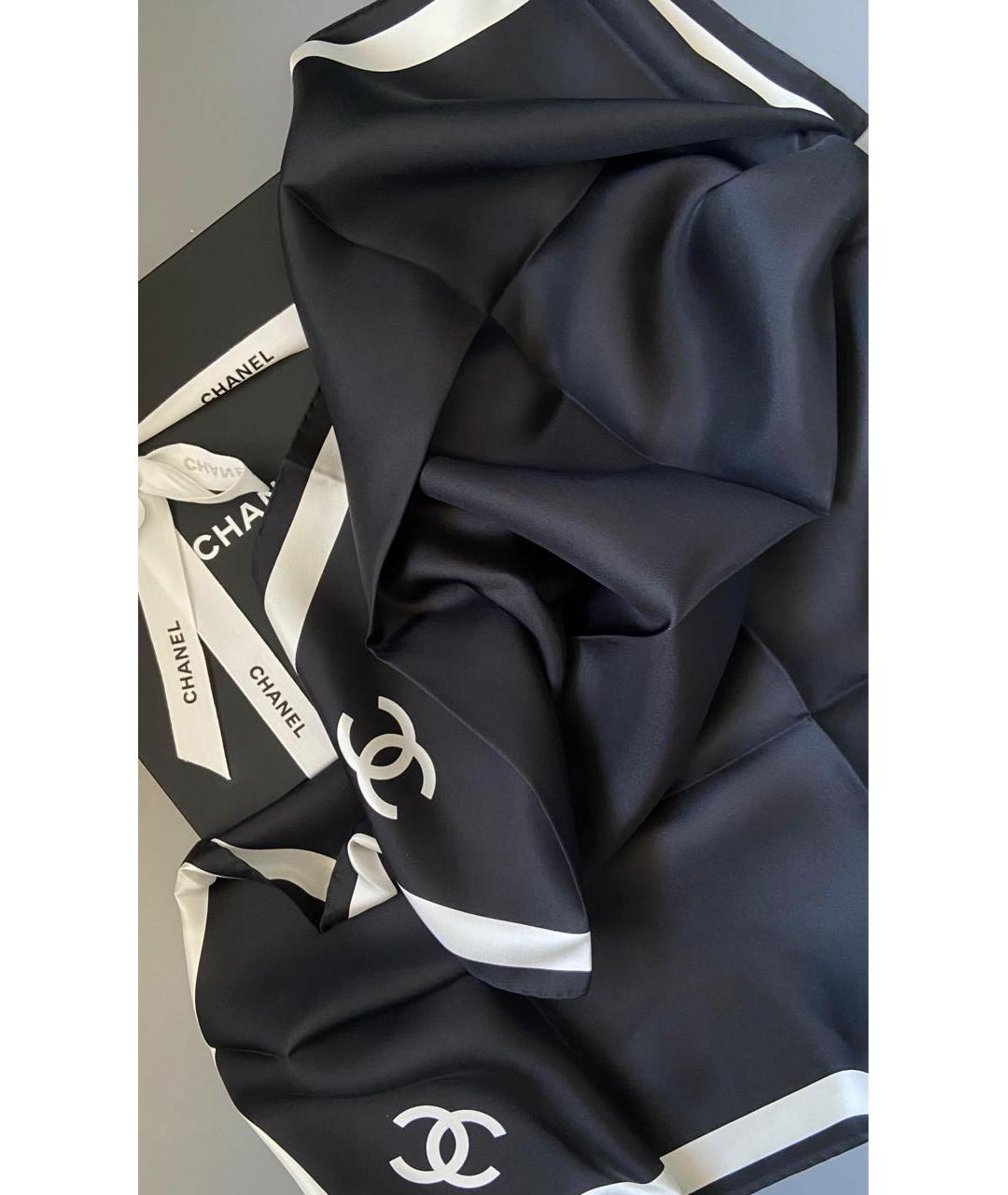 CHANEL Черный шелковый платок, фото 3
