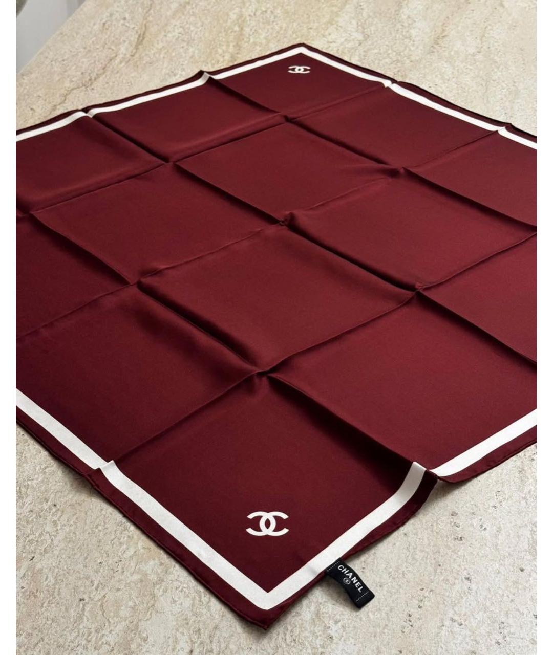CHANEL Бордовый шелковый платок, фото 2