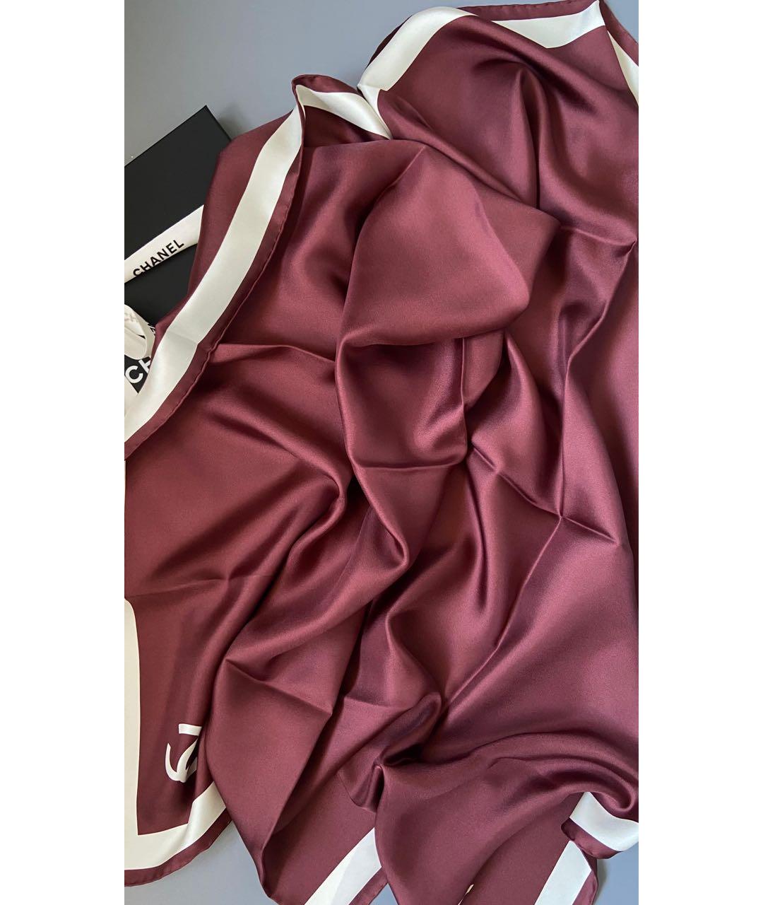 CHANEL Бордовый шелковый платок, фото 3