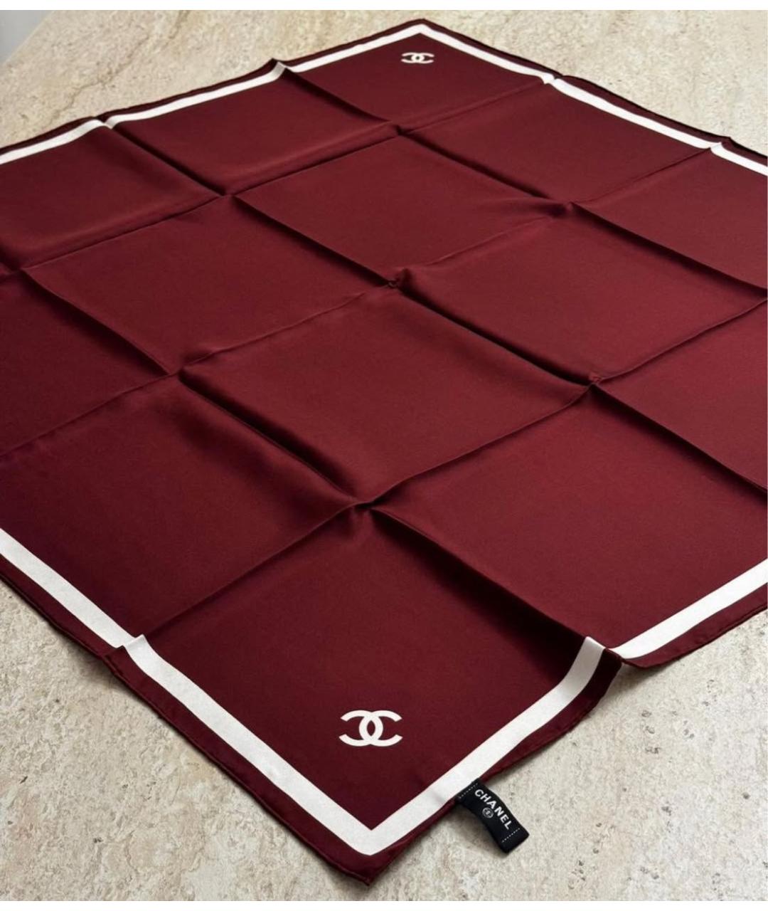CHANEL Бордовый шелковый платок, фото 4