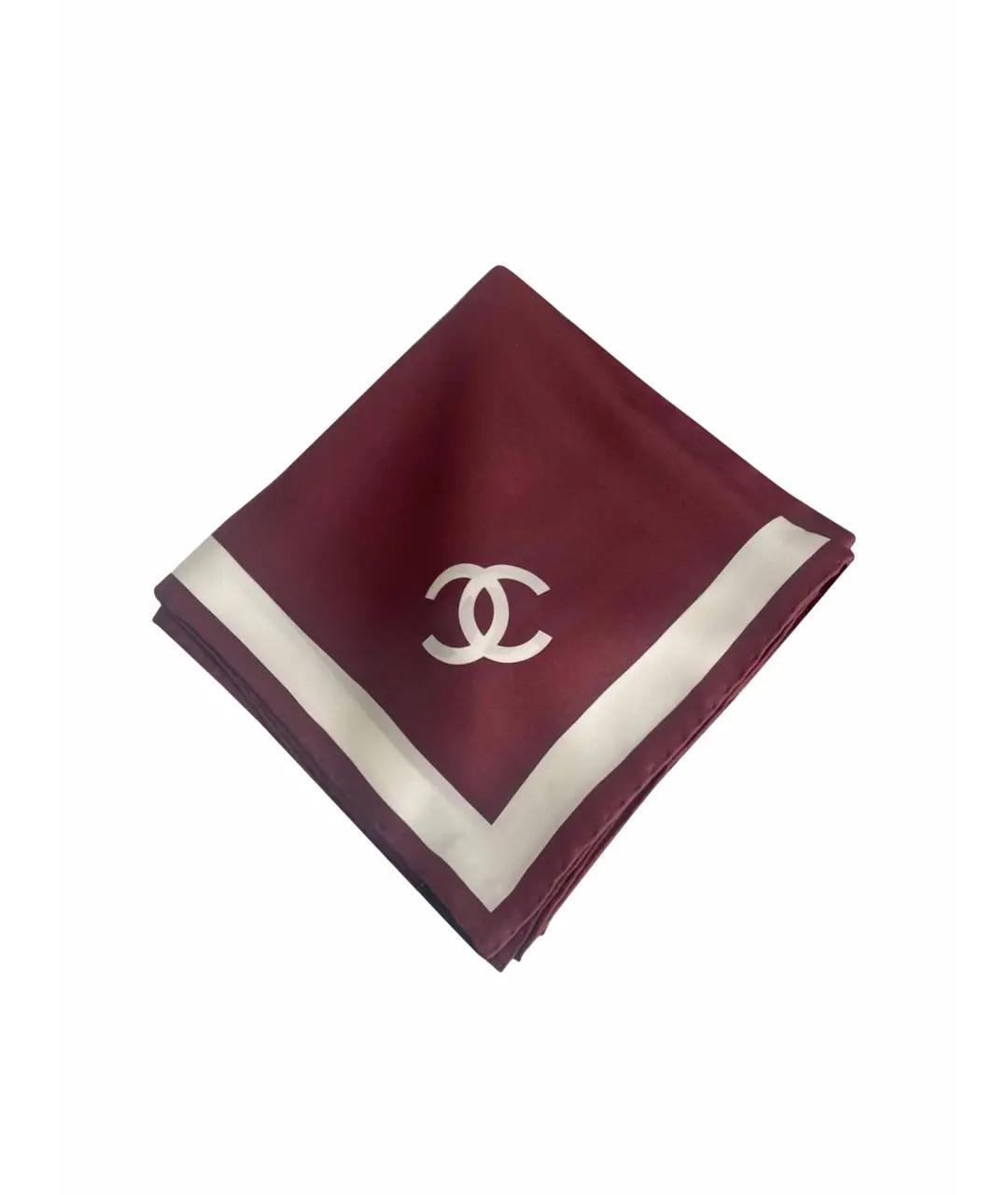 CHANEL Бордовый шелковый платок, фото 1
