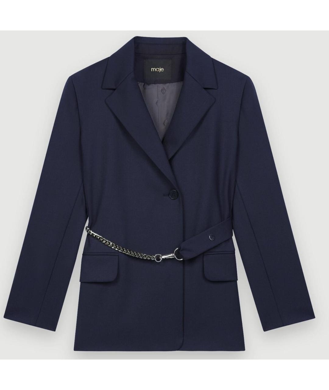 MAJE Темно-синий шерстяной костюм с брюками, фото 9