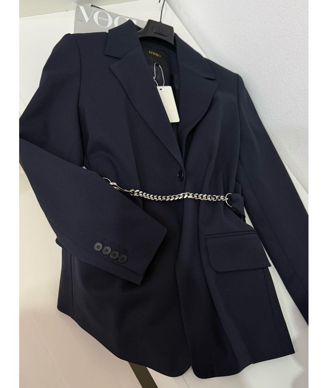 MAJE Темно-синий шерстяной костюм с брюками, фото 5