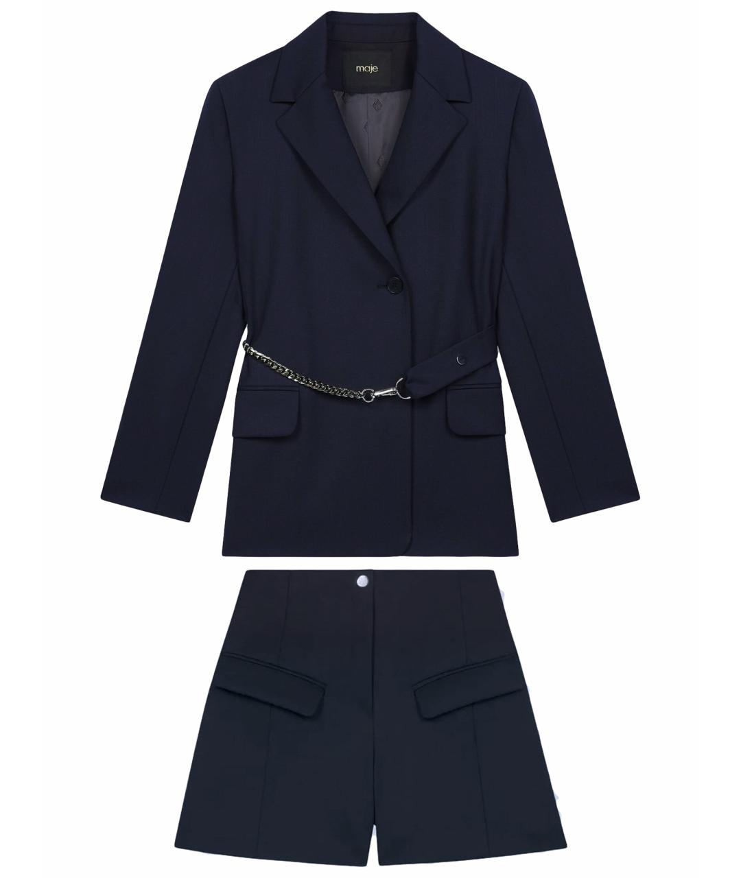 MAJE Темно-синий шерстяной костюм с брюками, фото 1