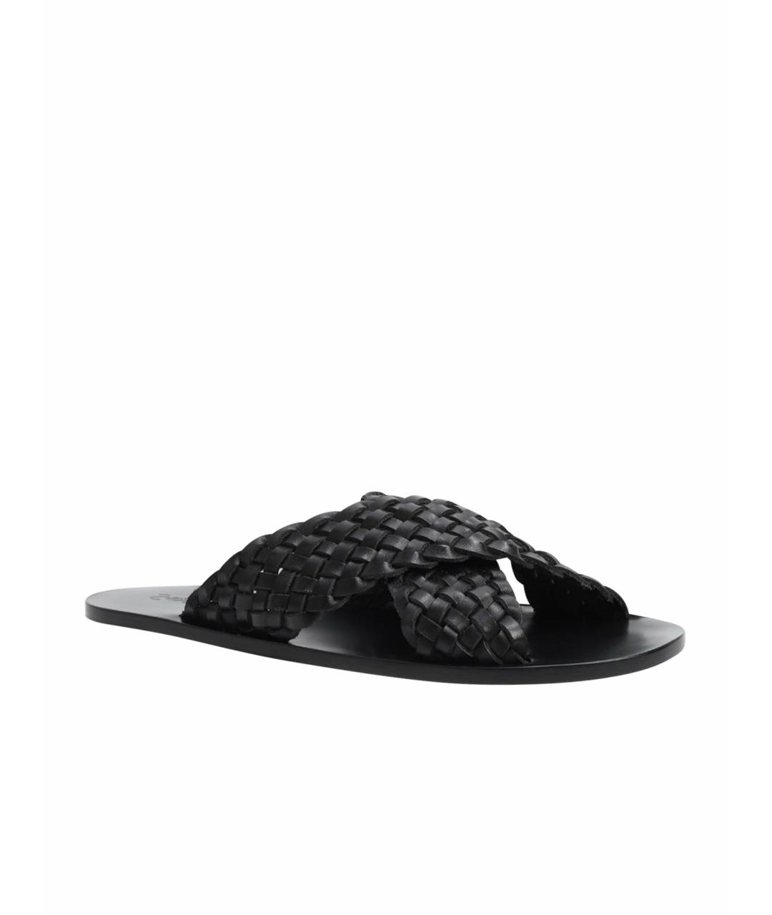 SAINT LAURENT Черные кожаные шлепанцы, фото 1