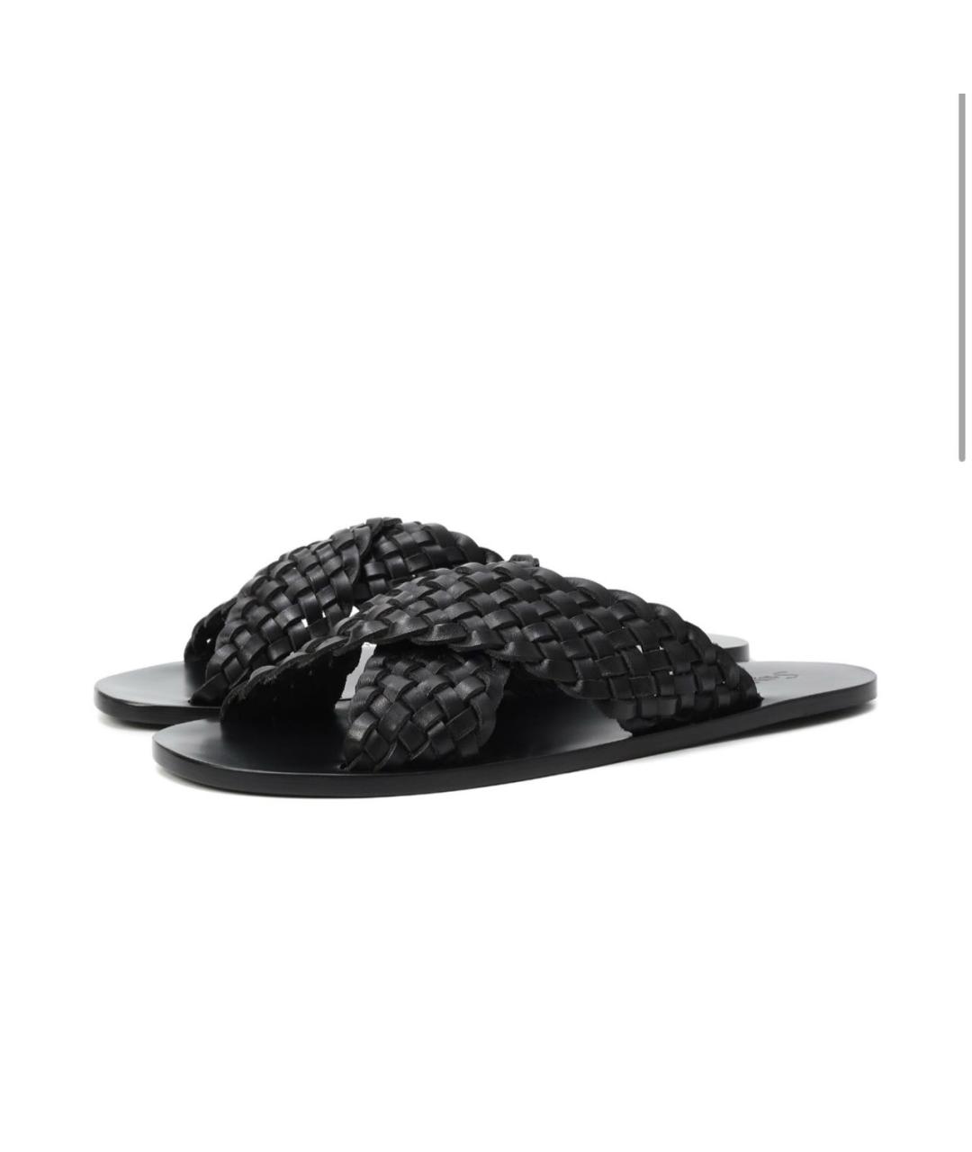 SAINT LAURENT Черные кожаные шлепанцы, фото 3