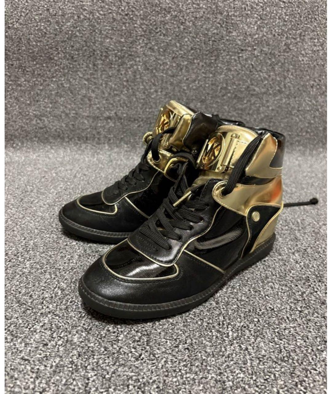 MICHAEL KORS Черные высокие кроссовки / кеды из лакированной кожи, фото 3