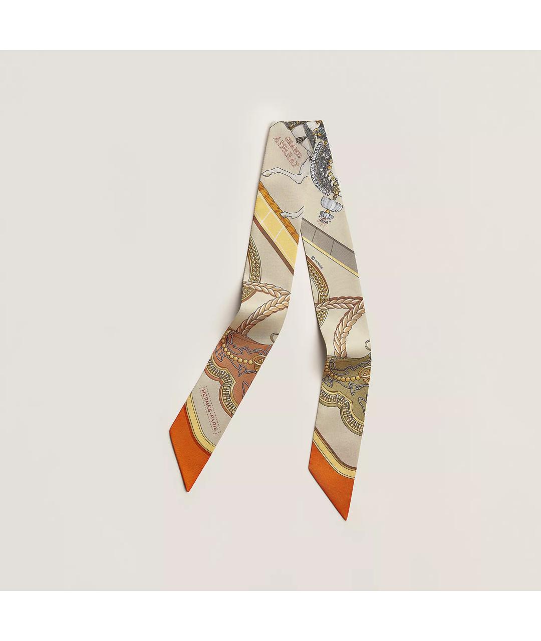 HERMES Бежевый шелковый платок, фото 4