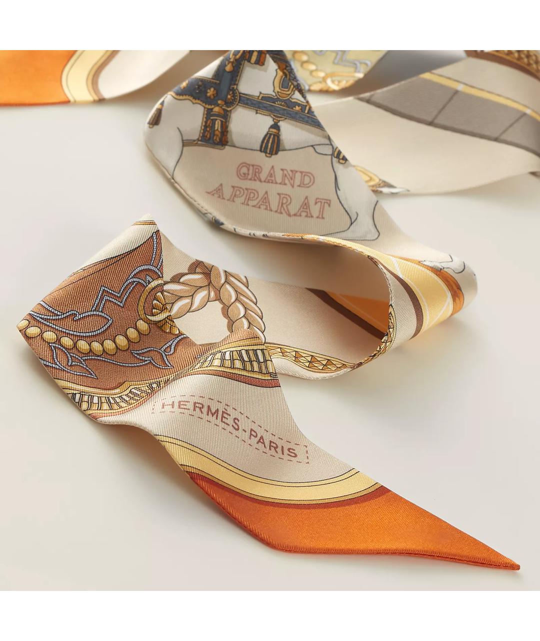 HERMES Бежевый шелковый платок, фото 2