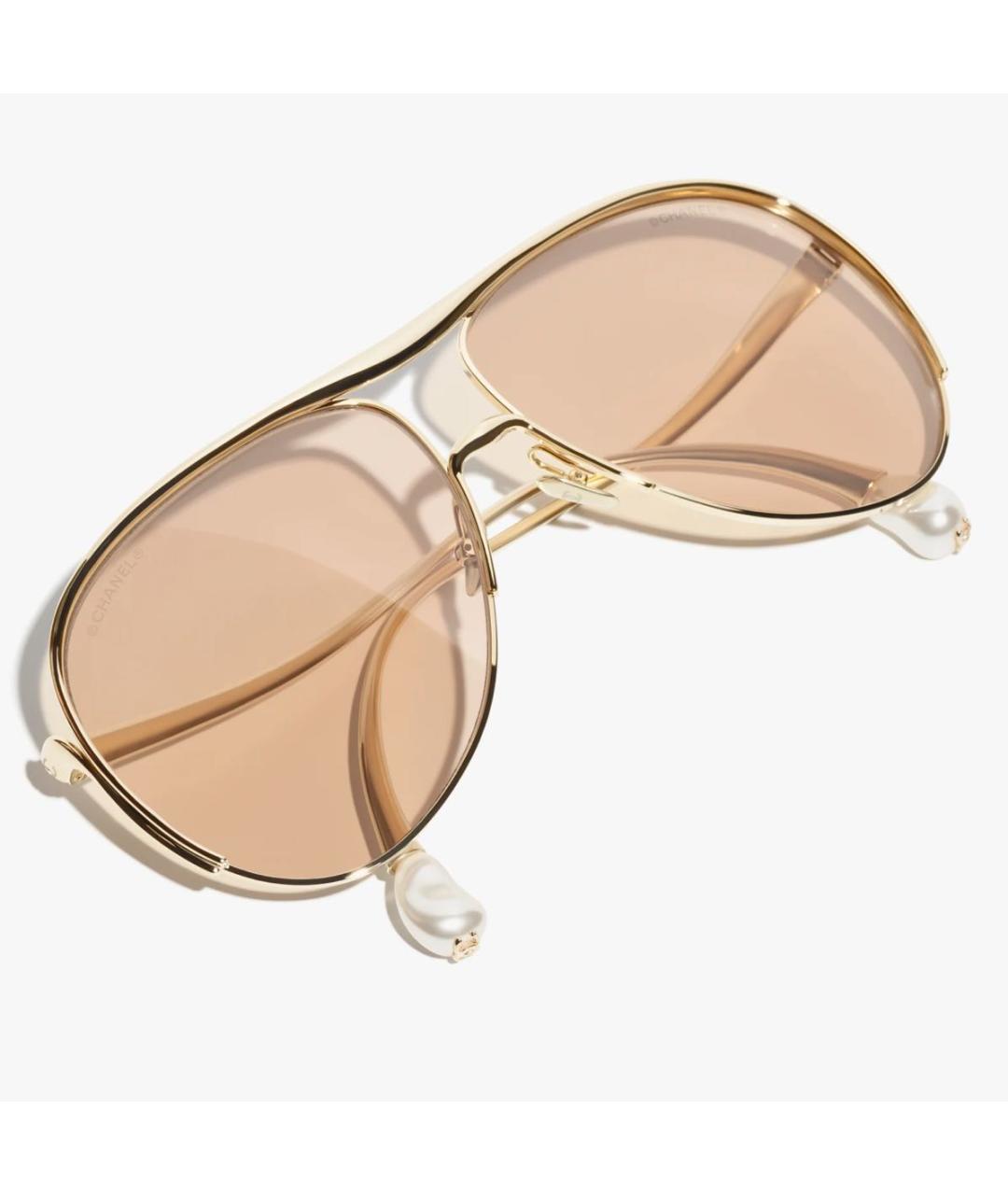 CHANEL Золотые металлические солнцезащитные очки, фото 4