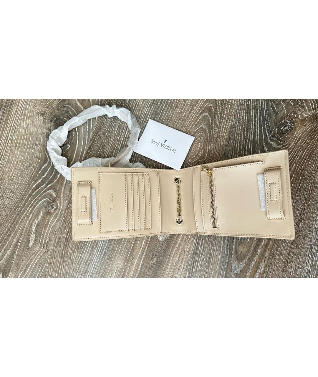 PATRIZIA PEPE Бежевая кожаная сумка через плечо, фото 4