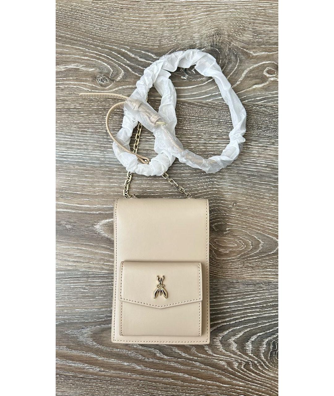 PATRIZIA PEPE Бежевая кожаная сумка через плечо, фото 5