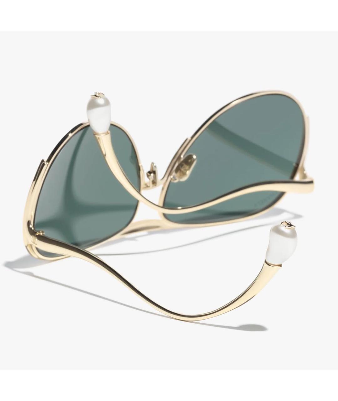 CHANEL Золотые металлические солнцезащитные очки, фото 4