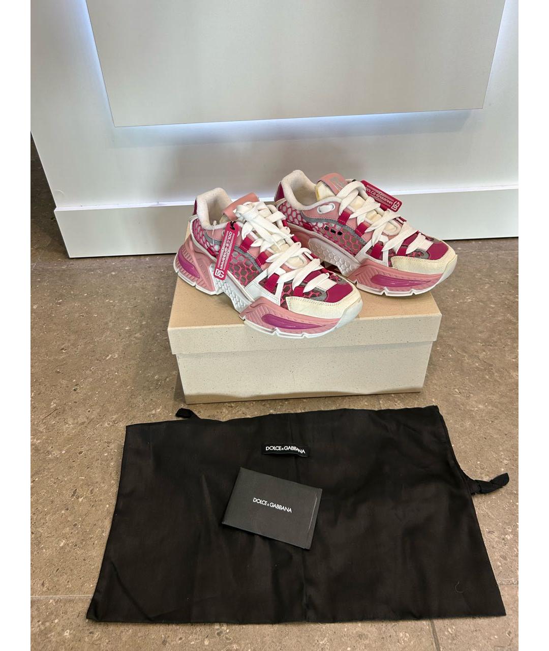 DOLCE&GABBANA Коралловые кожаные кроссовки, фото 5