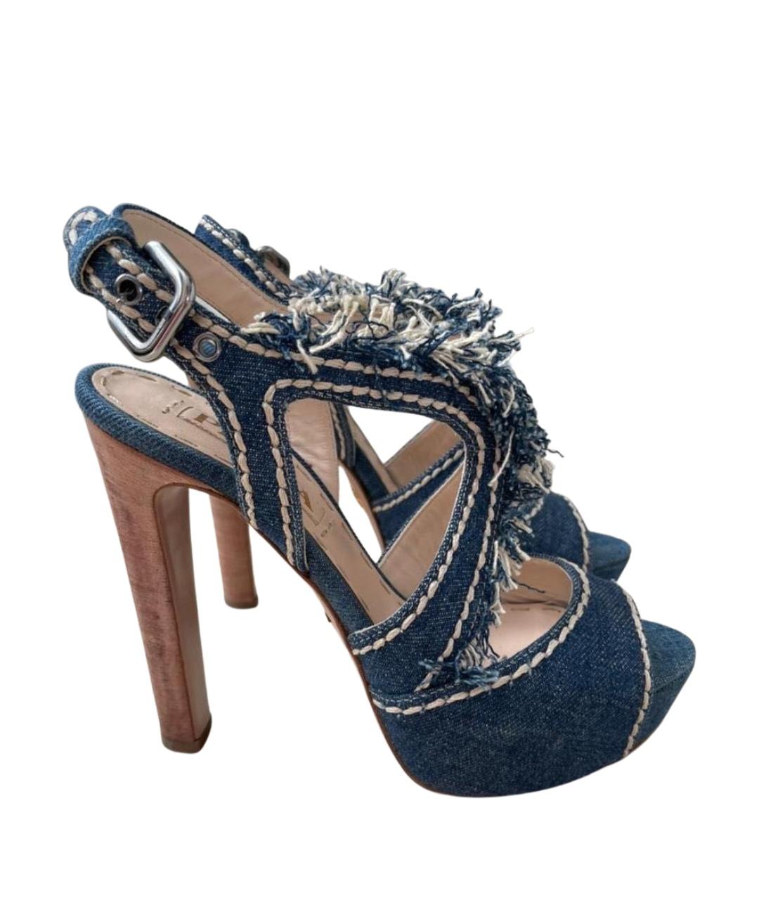 PRADA Синие кожаные босоножки, фото 1