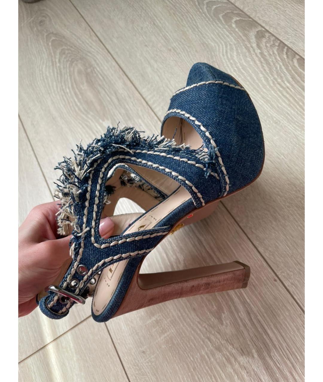 PRADA Синие кожаные босоножки, фото 5