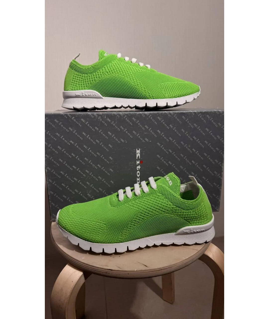KITON Салатовые текстильные низкие кроссовки / кеды, фото 2