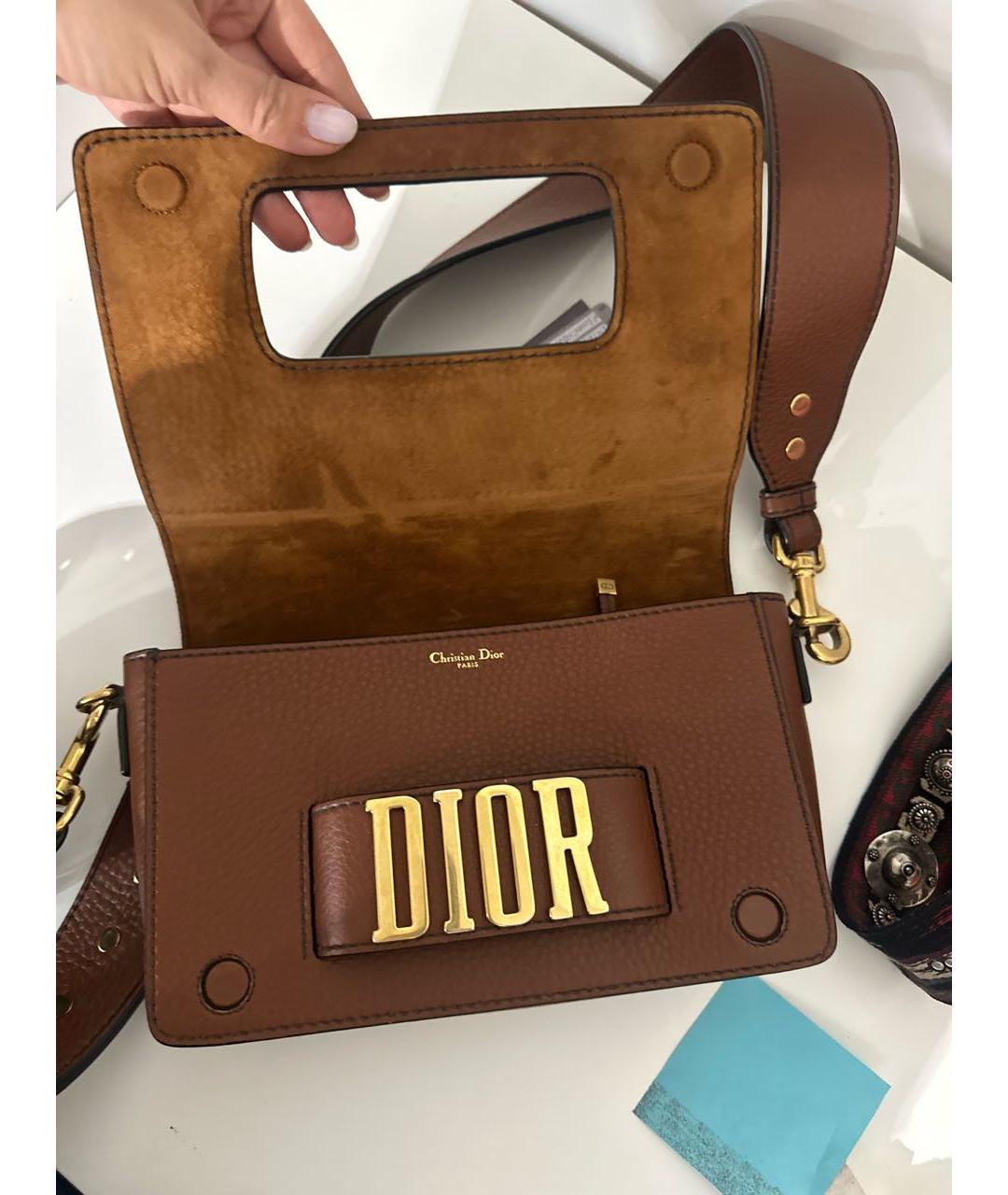 CHRISTIAN DIOR Коричневая кожаная сумка через плечо, фото 4