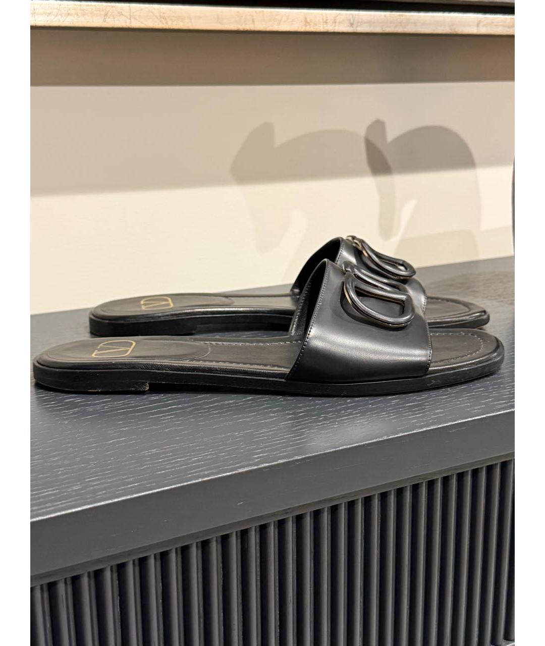 VALENTINO Черные кожаные шлепанцы, фото 9