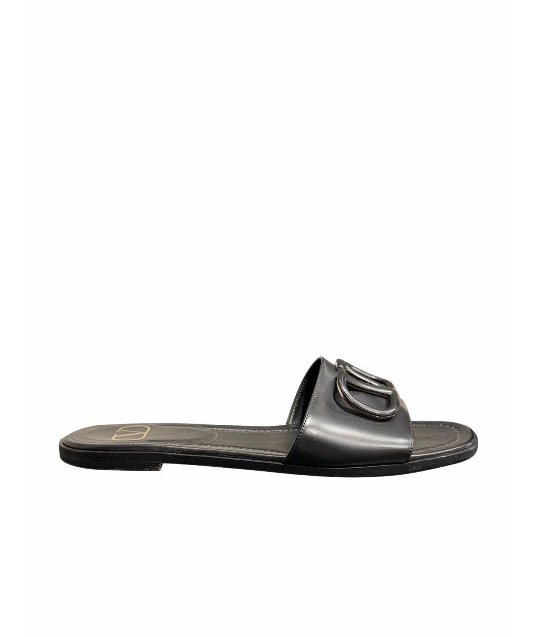 VALENTINO Черные кожаные шлепанцы, фото 1