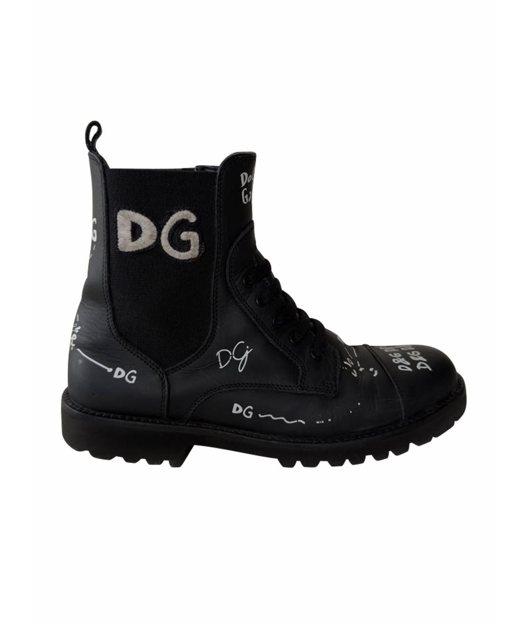 DOLCE&GABBANA Черные кожаные ботинки, фото 1