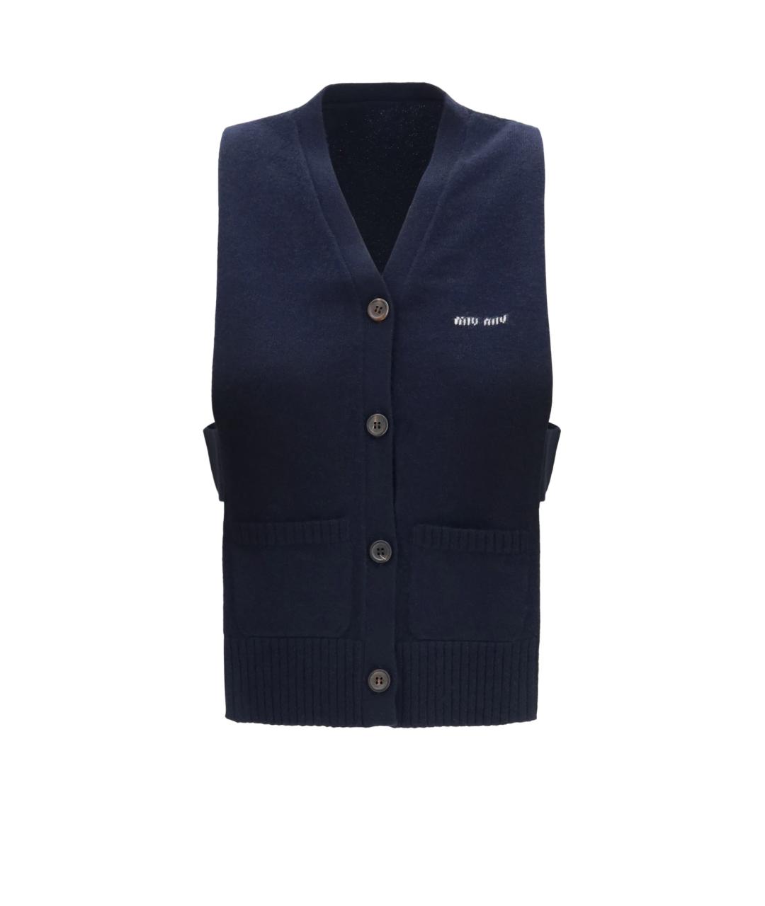 MIU MIU Темно-синяя кашемировая жилетка, фото 1