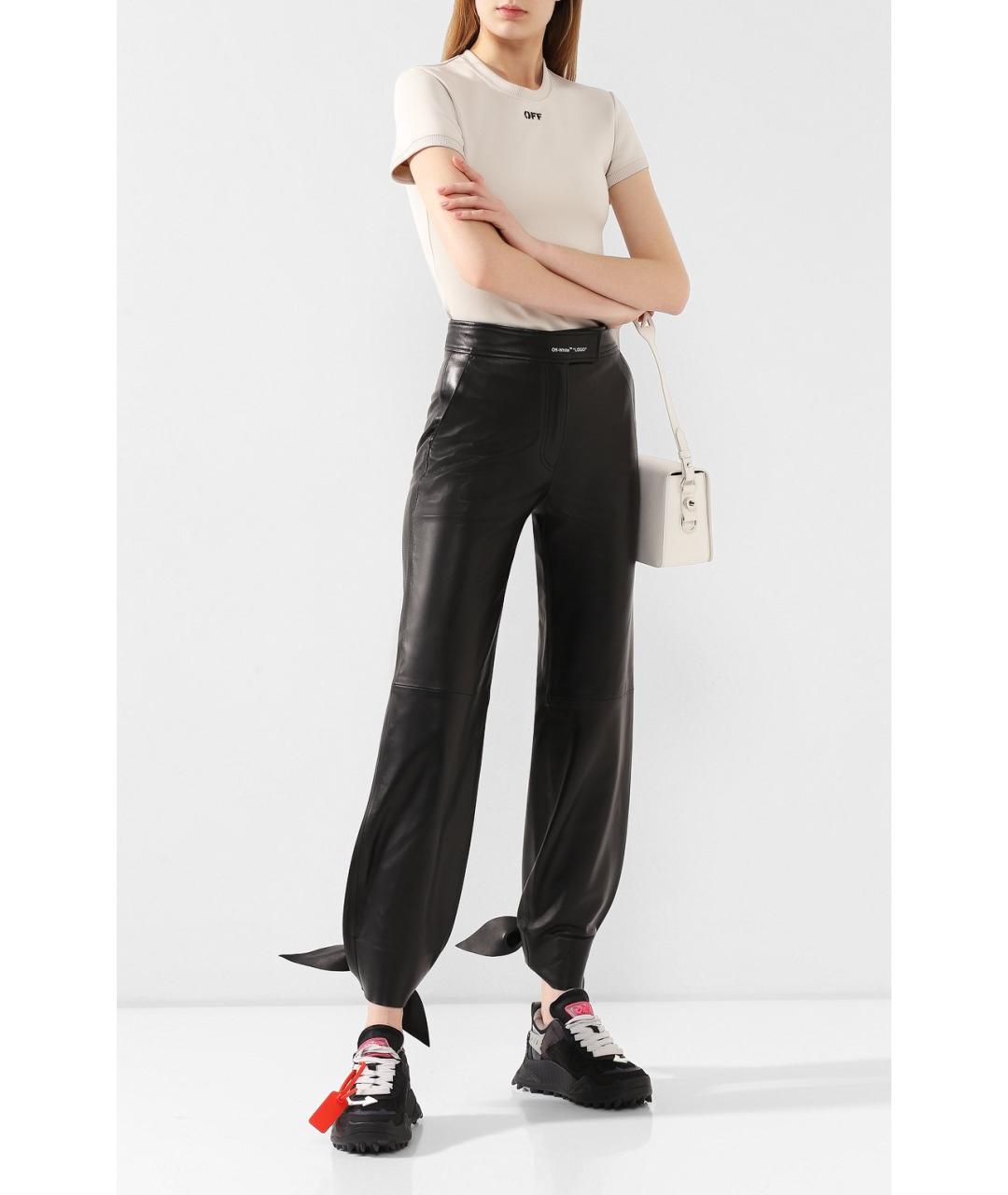 OFF-WHITE Черные кожаные брюки узкие, фото 6