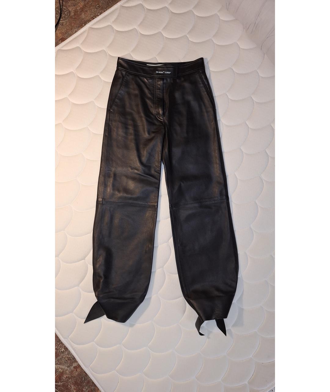 OFF-WHITE Черные кожаные брюки узкие, фото 8
