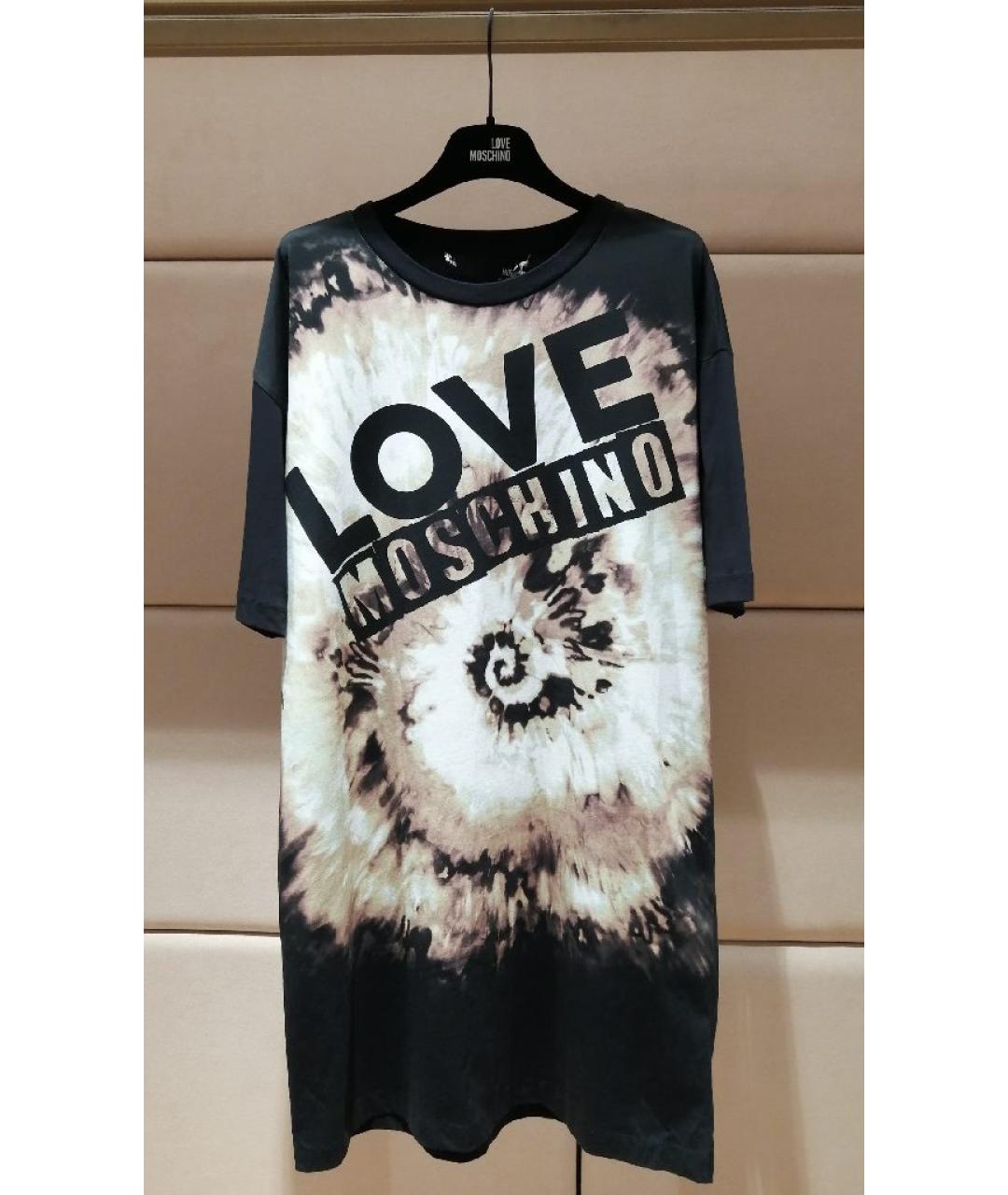 LOVE MOSCHINO Черное хлопковое повседневное платье, фото 3