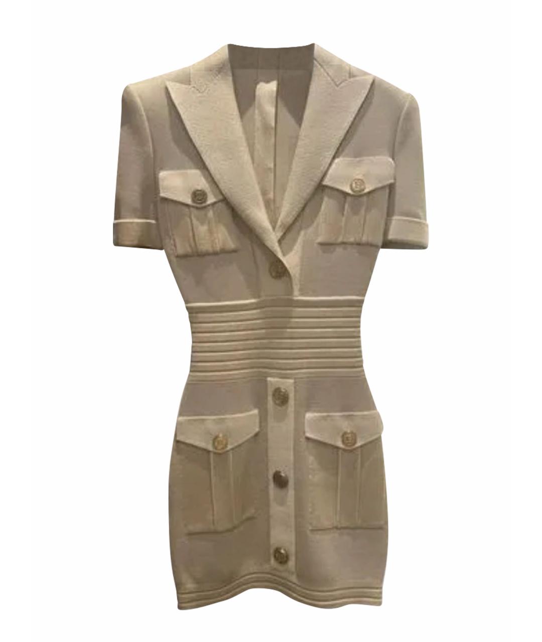 BALMAIN Бежевое вискозное вечернее платье, фото 1