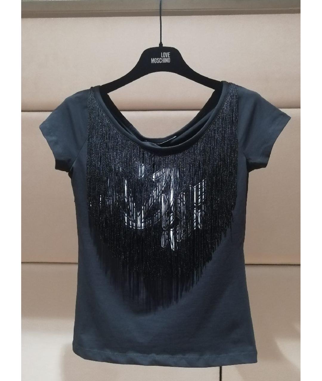 LOVE MOSCHINO Черная хлопковая футболка, фото 3