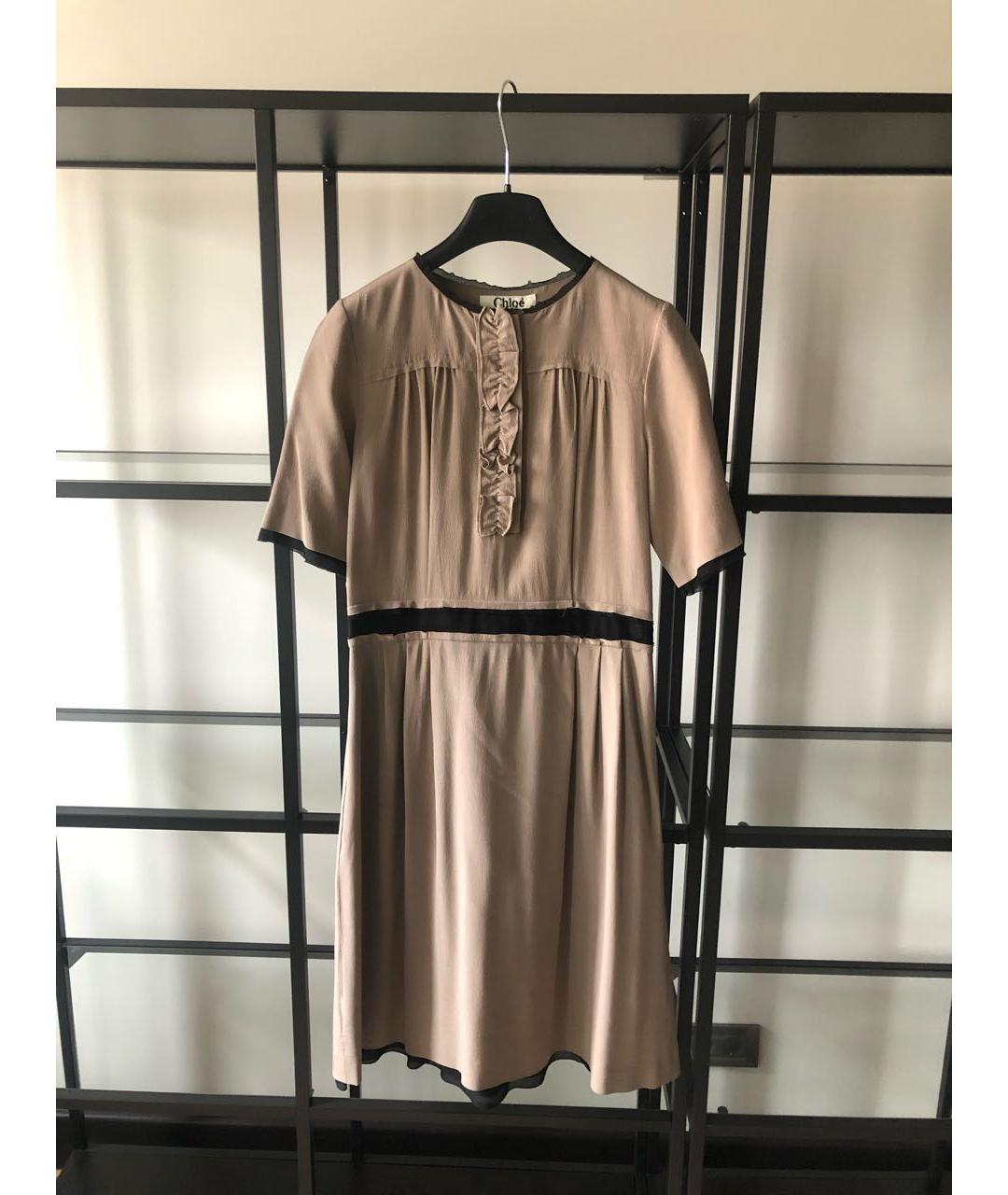 CHLOE Хаки шелковое повседневное платье, фото 5