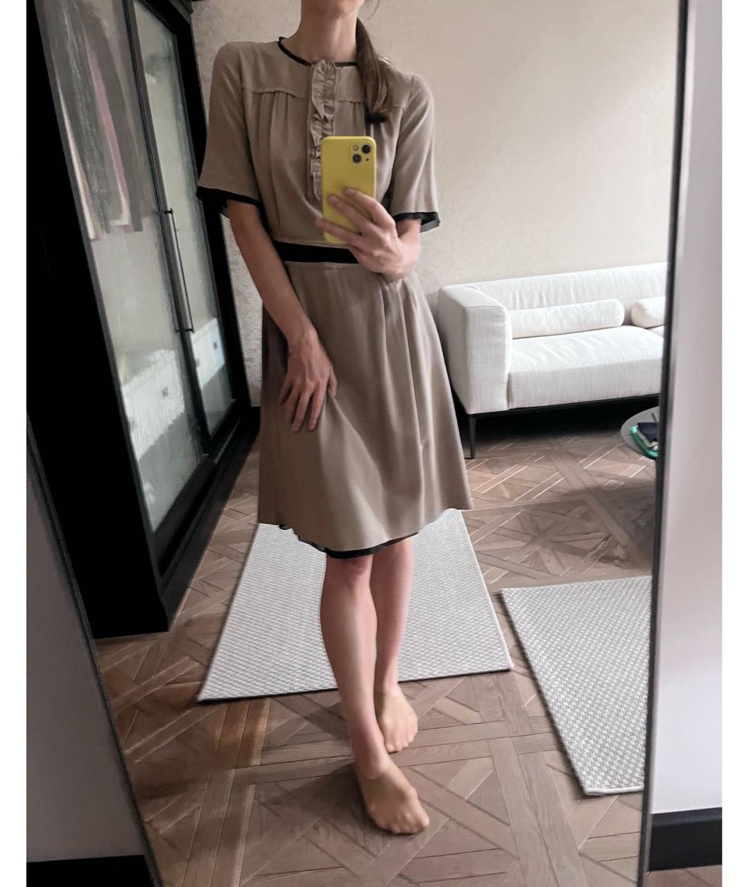 CHLOE Хаки шелковое повседневное платье, фото 4