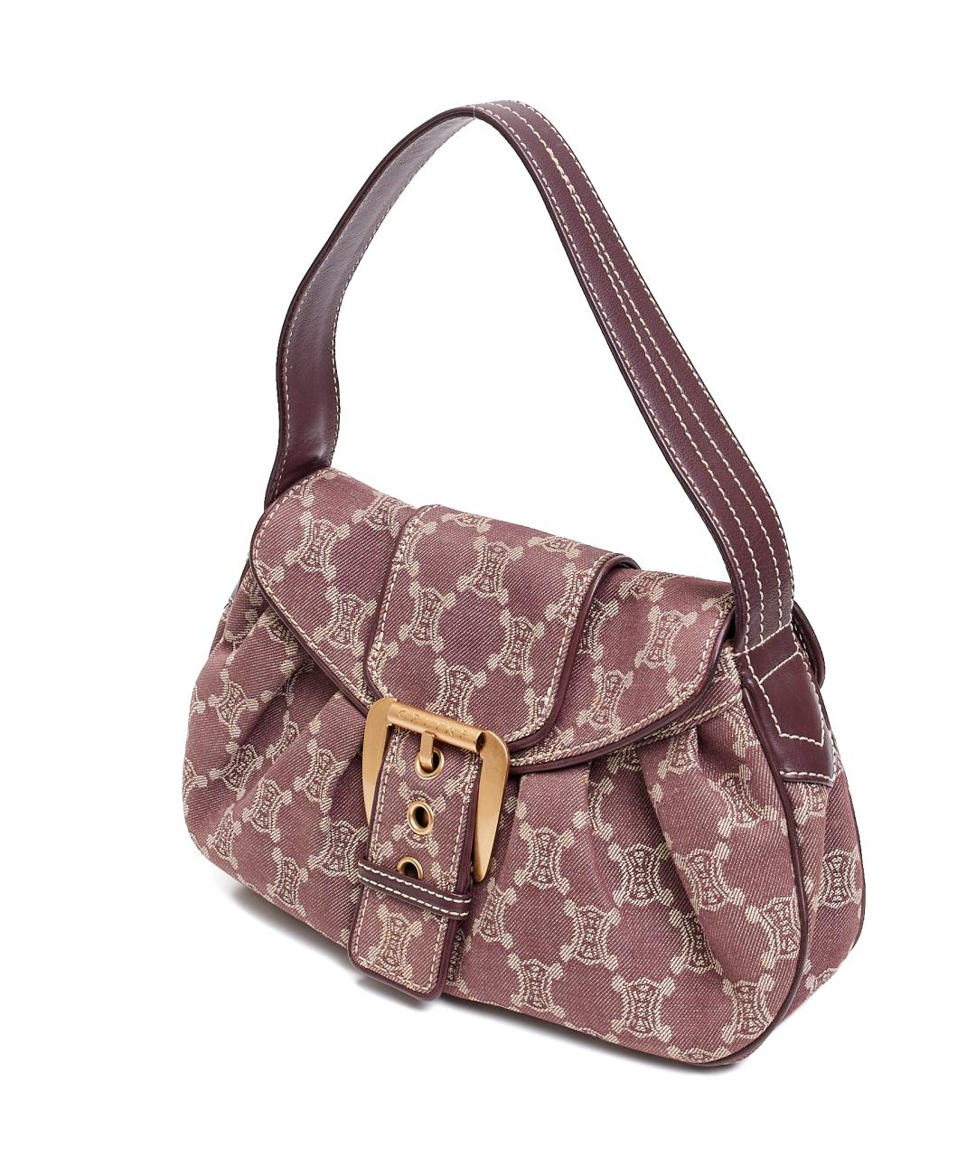 CELINE Бордовая хлопковая сумка с короткими ручками, фото 2