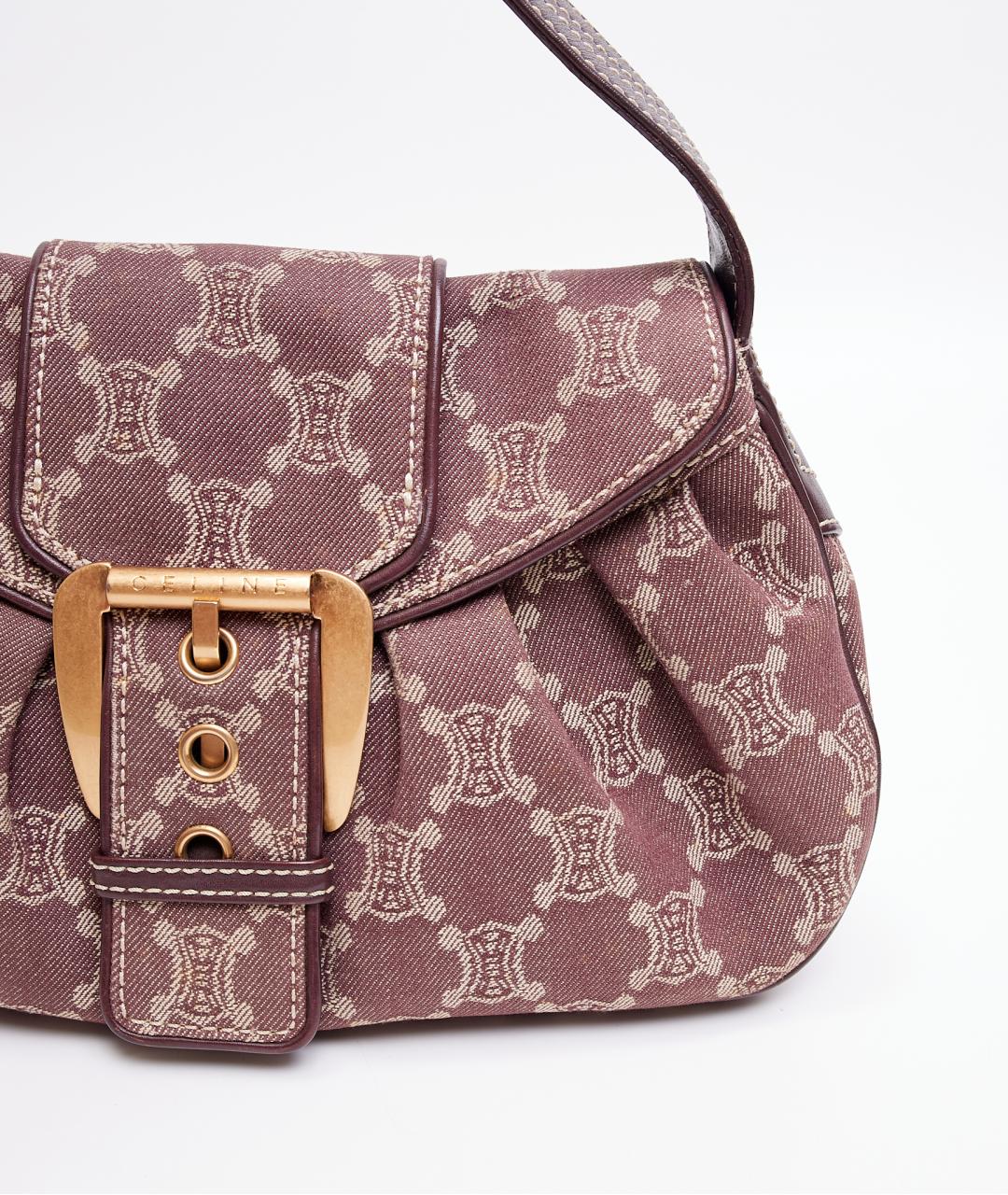 CELINE Бордовая хлопковая сумка с короткими ручками, фото 5