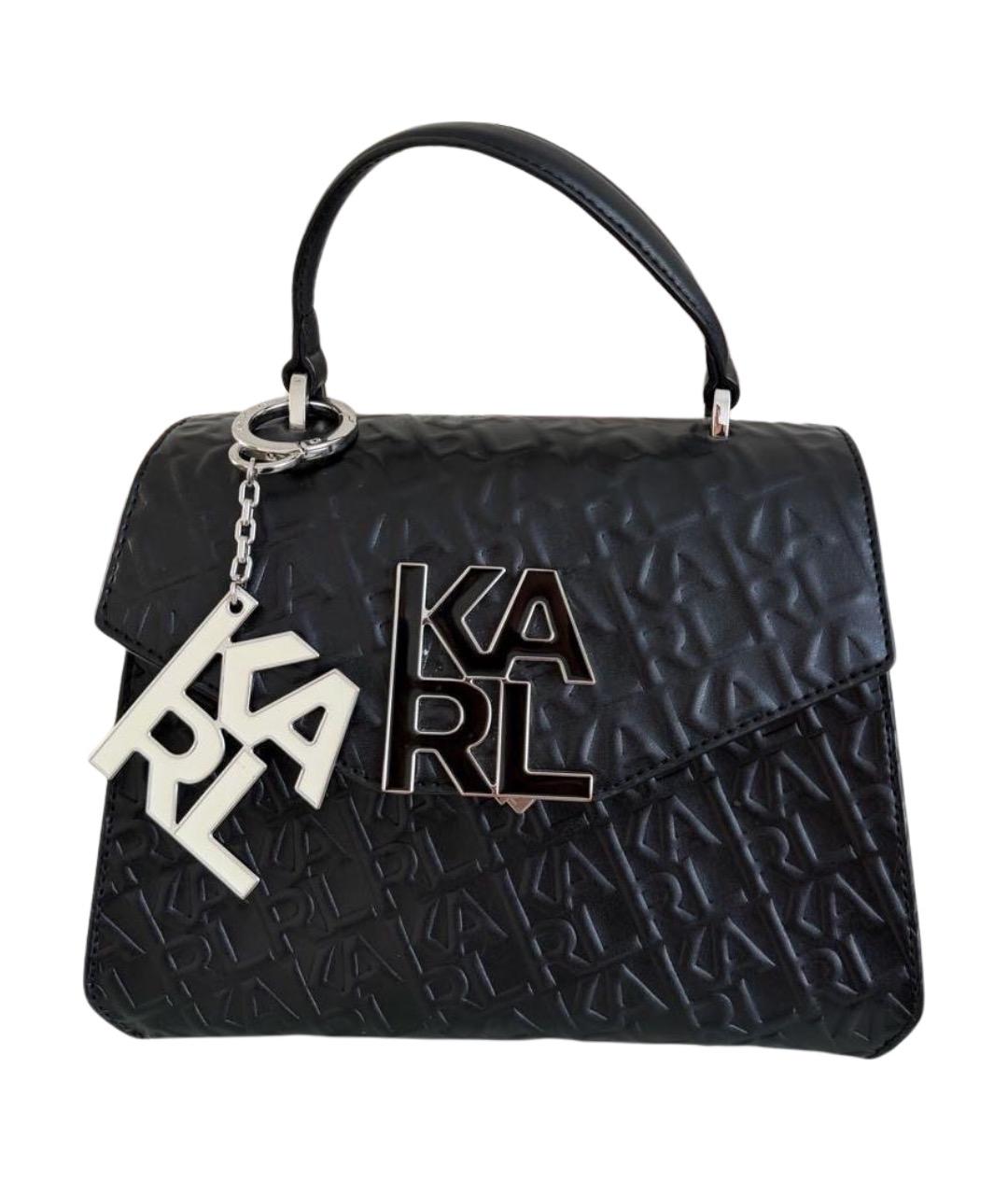 KARL LAGERFELD Черная кожаная сумка с короткими ручками, фото 1