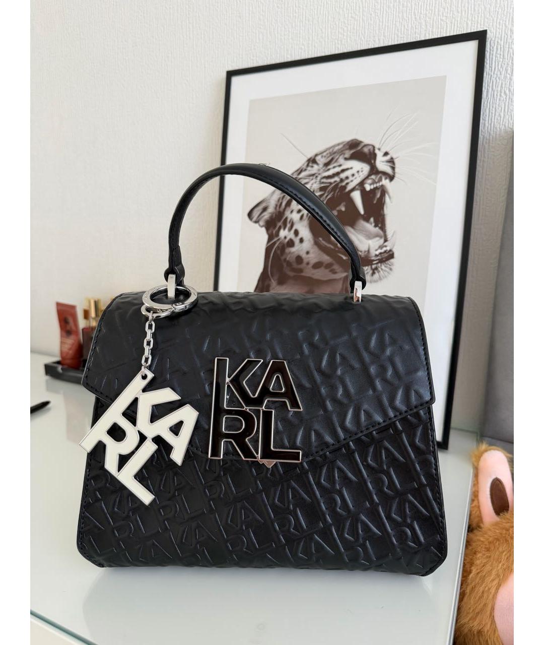 KARL LAGERFELD Черная кожаная сумка с короткими ручками, фото 4