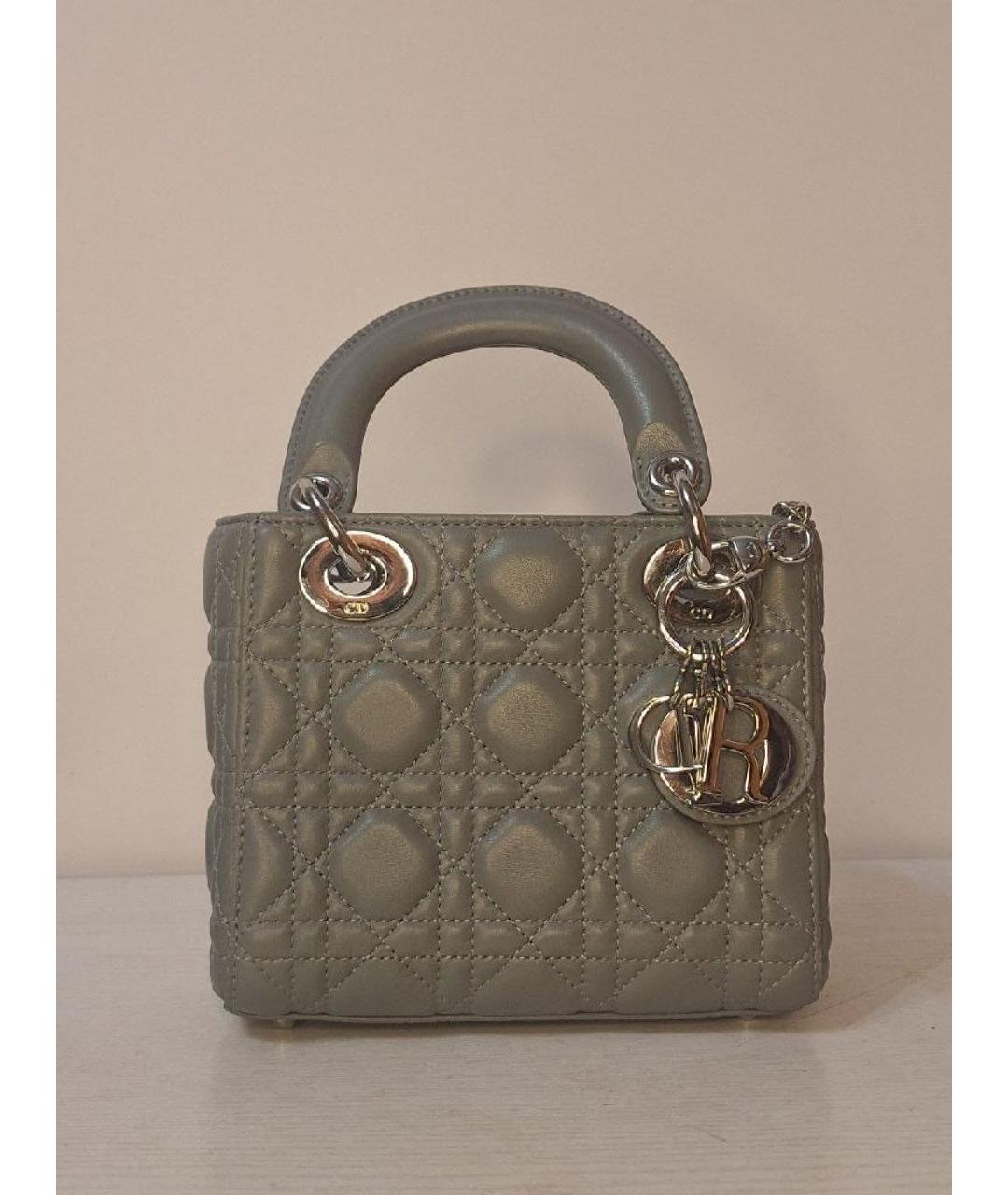 CHRISTIAN DIOR Серая кожаная сумка с короткими ручками, фото 9